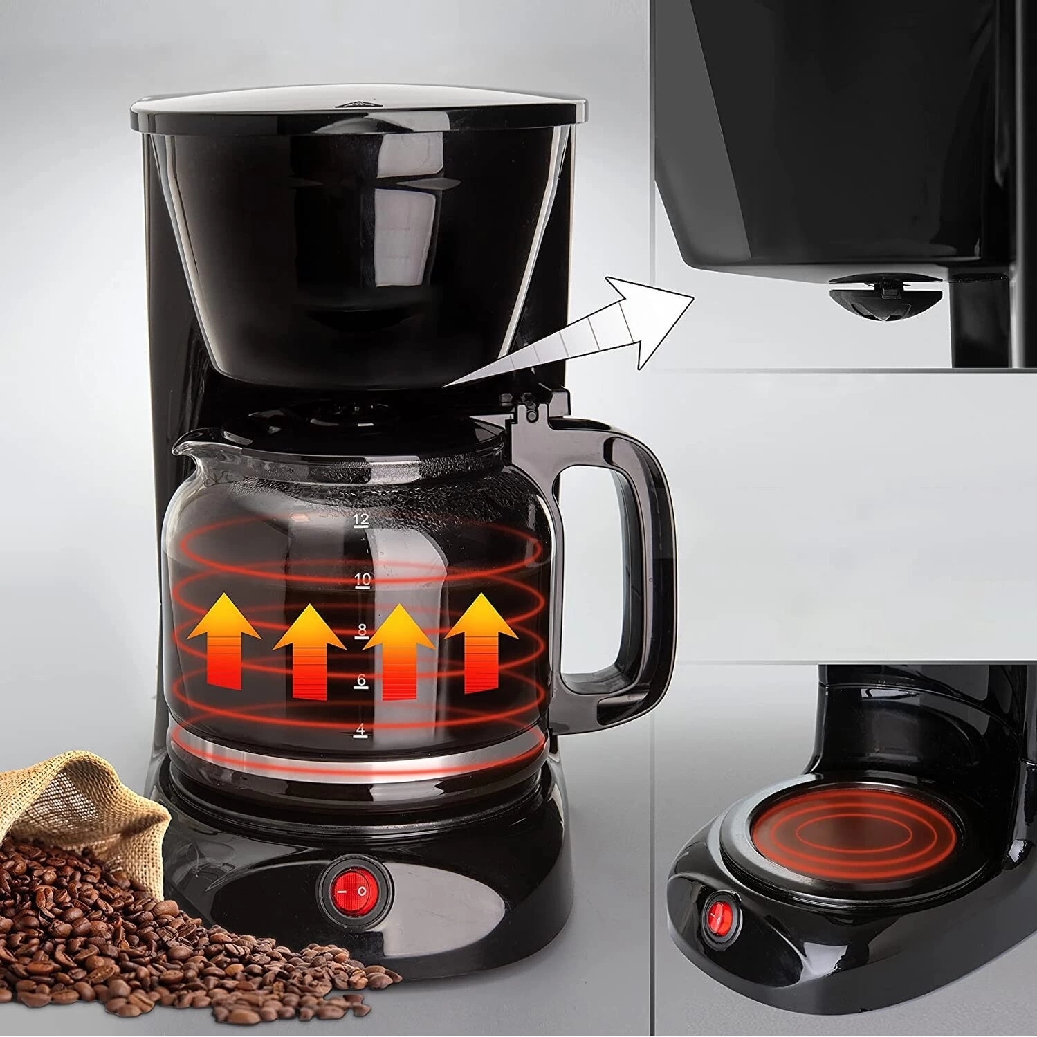 12-Cup Countertop Drip Coffee Maker - Programmable Coffee Machine For 8-10 People, Easy To Clean - Afbeelding 4