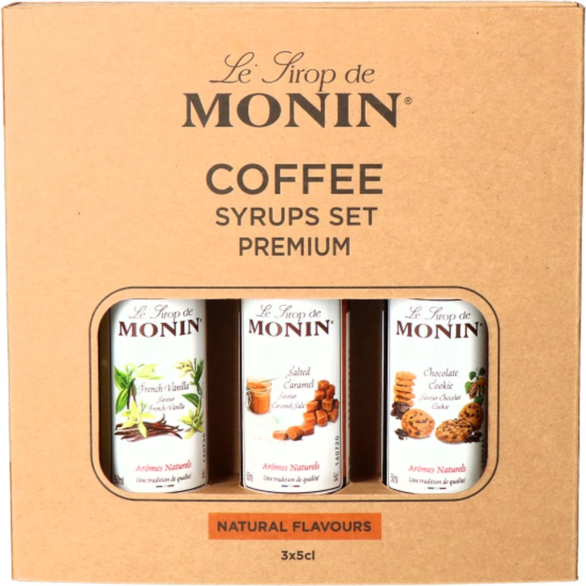 Monin Koffiesiropen MIX Set Klein 3x 5cl (Chocolate Cookie, Salted Caramel En Franse Vanille)