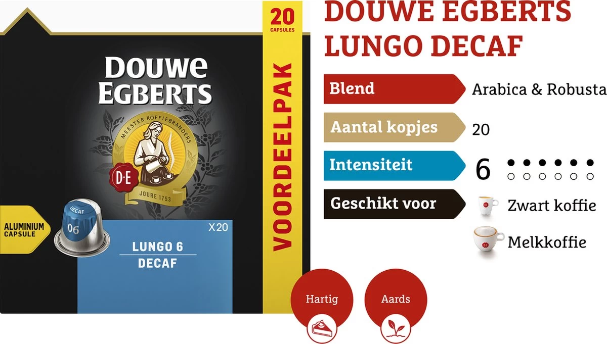 Douwe Egberts Lungo Decaf (6) - 10 X 20 Koffiecups - Afbeelding 5