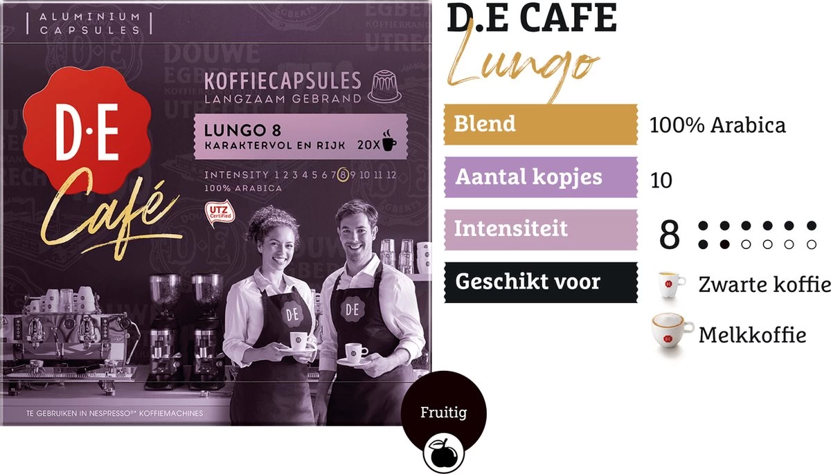 Douwe Egberts D.E Café Lungo Koffiecups - Intesiteit 8/12 - 10 X 20 Capsules - Afbeelding 4