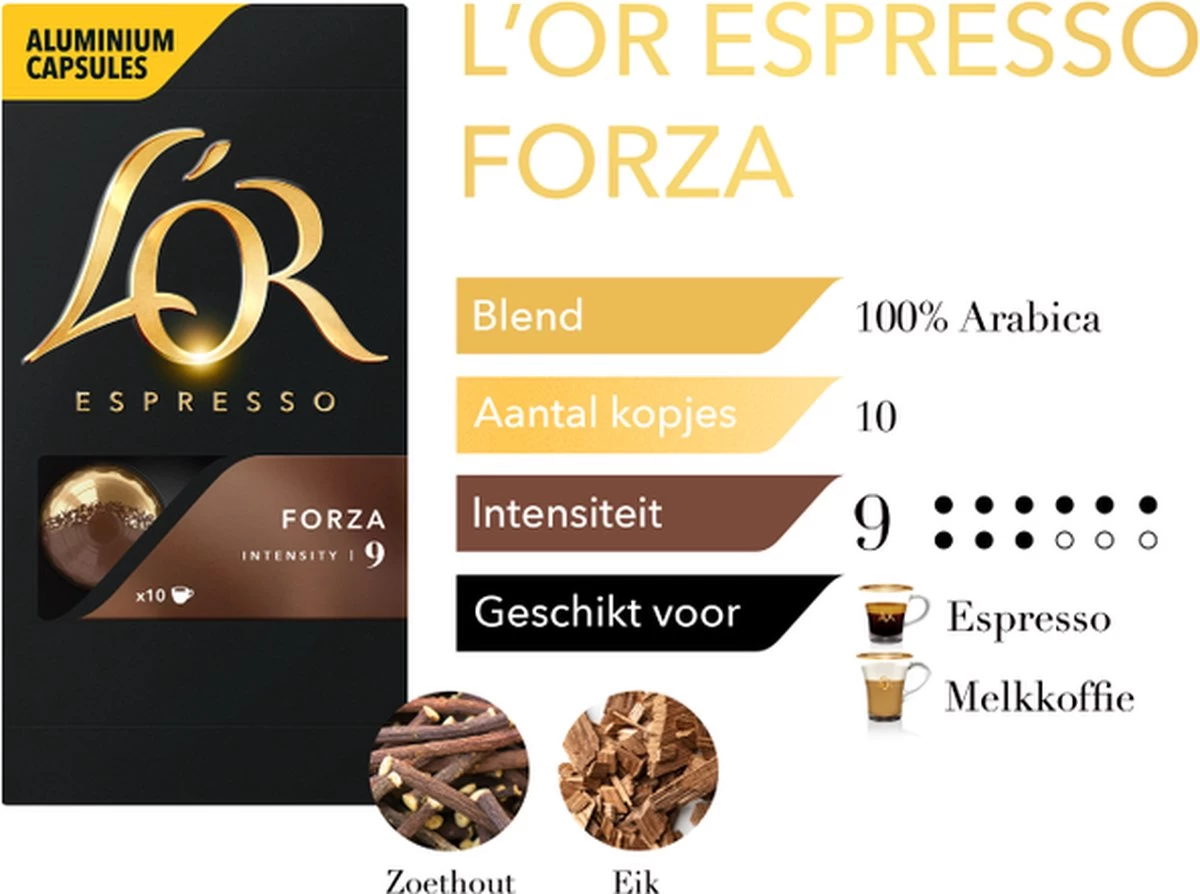 L'OR Espresso Forza Koffiecups - Intensiteit 9/12 - 10 X 10 Capsules - Afbeelding 5
