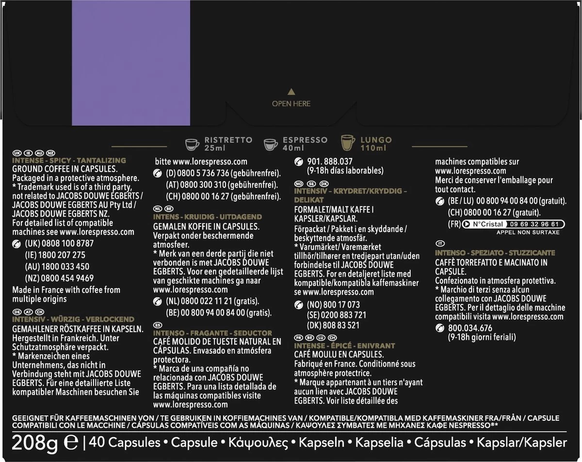 L'OR Lungo Profondo Koffiecups - Intensiteit 8/12 - 4 X 40 Capsules - Afbeelding 2