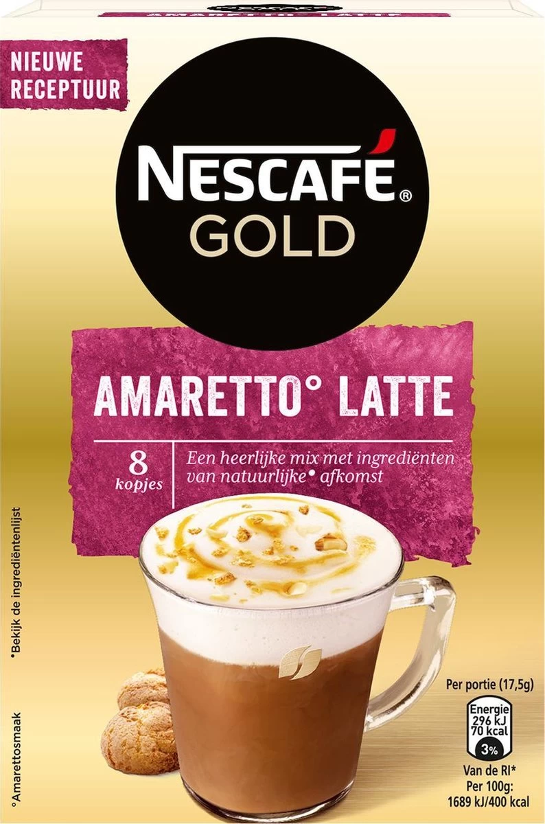 Nescafé Gold Amaretto Latte Oploskoffie - 6 Doosjes à 8 Zakjes - Afbeelding 2