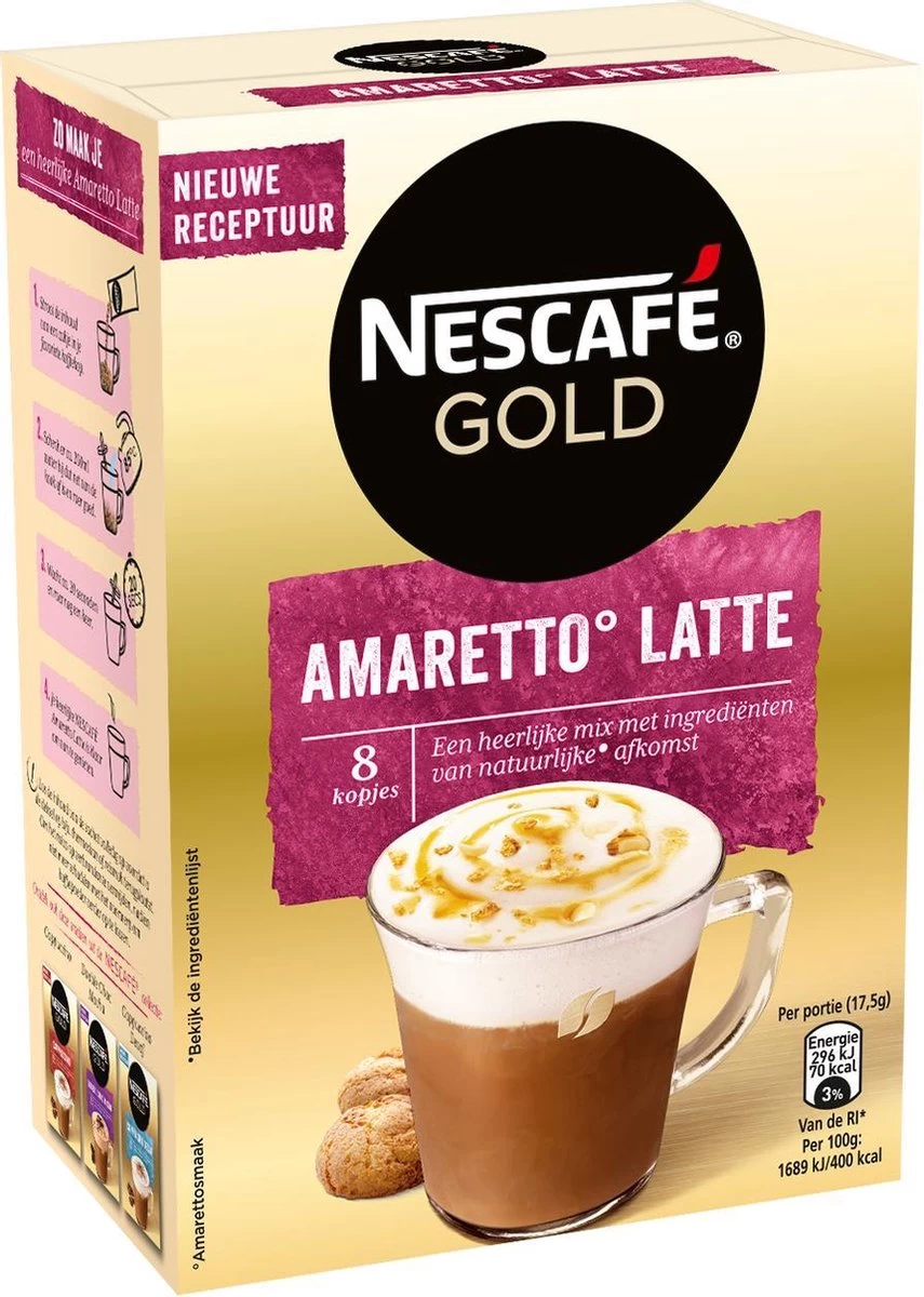 Nescafé Gold Amaretto Latte Oploskoffie - 6 Doosjes à 8 Zakjes - Afbeelding 5