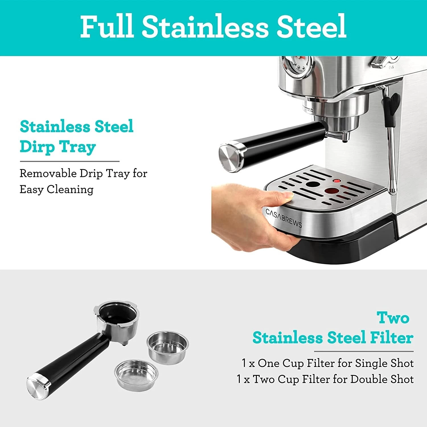 CASABREWS CM5418 Espresso Machine 20Bar Steam Milk Frothing Machine - Afbeelding 7