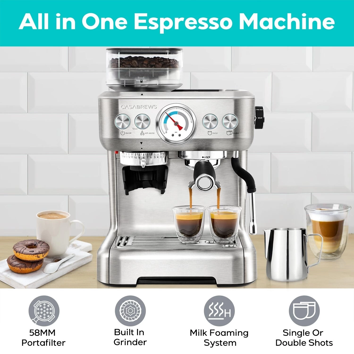 Casabrews 5700Gense All-in-One Espresso Machine With Grinding Memory Function - Afbeelding 3