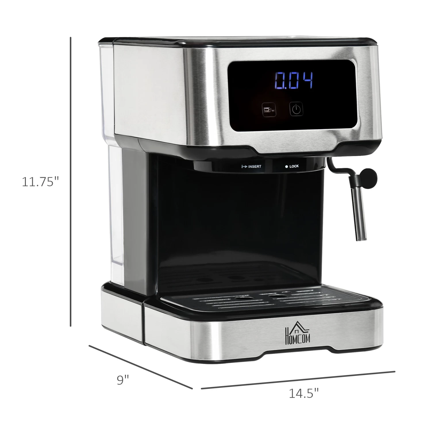 HOMCOM 1-2 Cup Stainless Steel Espresso Machine With Milk Frother Wand & Removable Water Tank, Coffee Gift - Afbeelding 4
